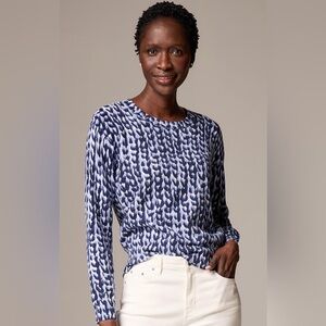 NIC+ZOE Navy and White‎ Patterned Long Sleeve PURE COTTON SWEATER
